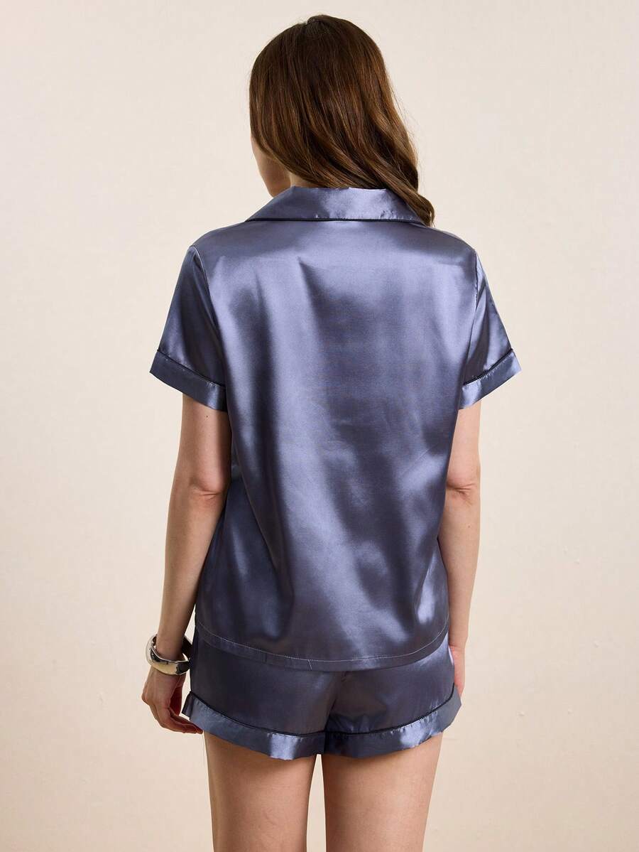 Contrast Piping Satin PJ Set / Pajama Set for Summer