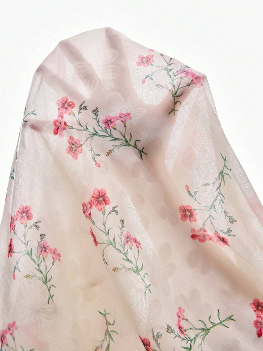 Two-piece floral print sheer jacket and satin slip dress set Two-piece floral print sheer jacket and satin slip dress set