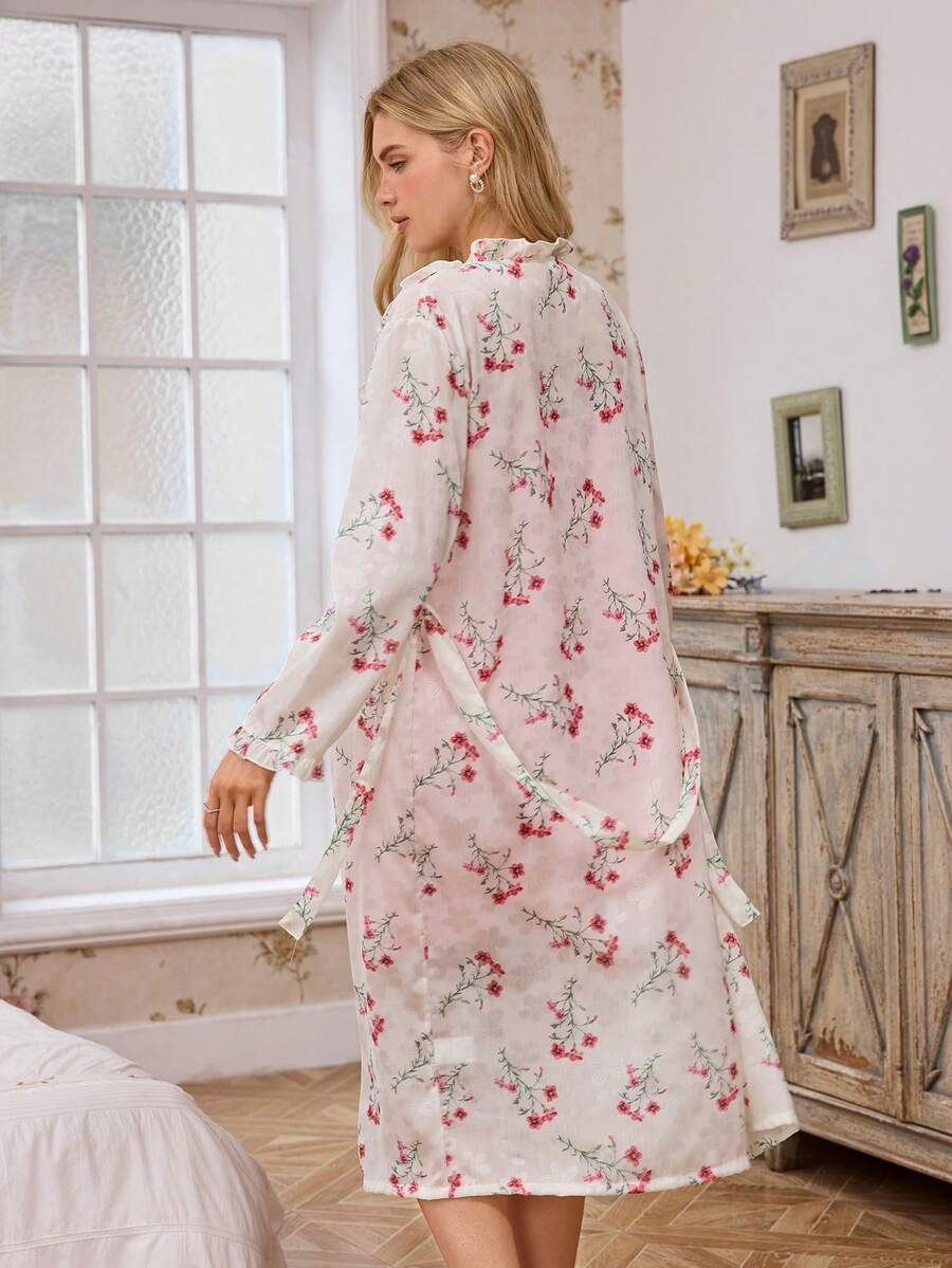 Two-piece floral print sheer jacket and satin slip dress set Two-piece floral print sheer jacket and satin slip dress set