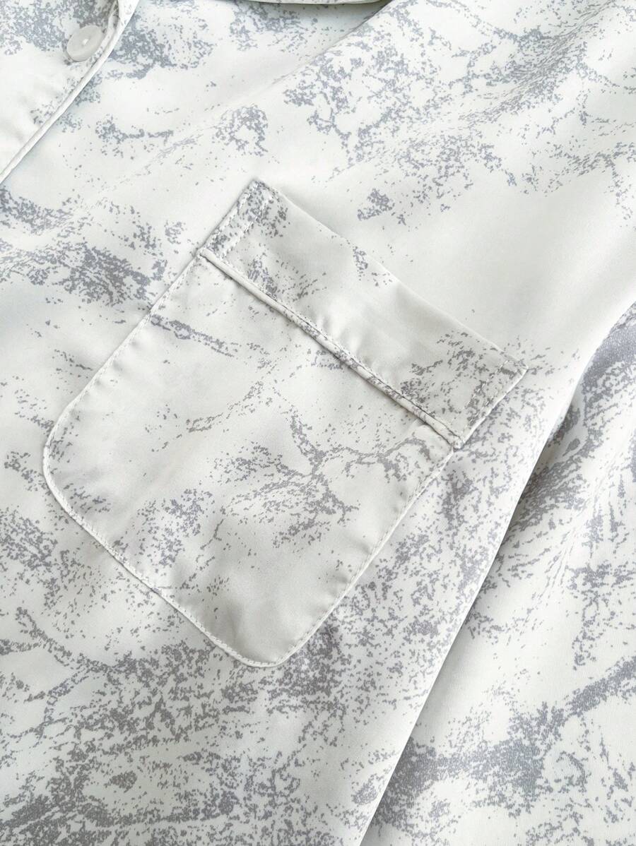 2pcs Women's Ink Printing Ice Silk Simple Home Wear Long Sleeve Top And Pants, Two Pieces Set 2pcs Women's Ink Printing Ice Silk Simple Home Wear Long Sleeve Top And Pants, Two Pieces Set