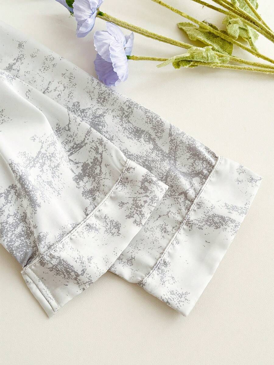 2pcs Women's Ink Printing Ice Silk Simple Home Wear Long Sleeve Top And Pants, Two Pieces Set 2pcs Women's Ink Printing Ice Silk Simple Home Wear Long Sleeve Top And Pants, Two Pieces Set